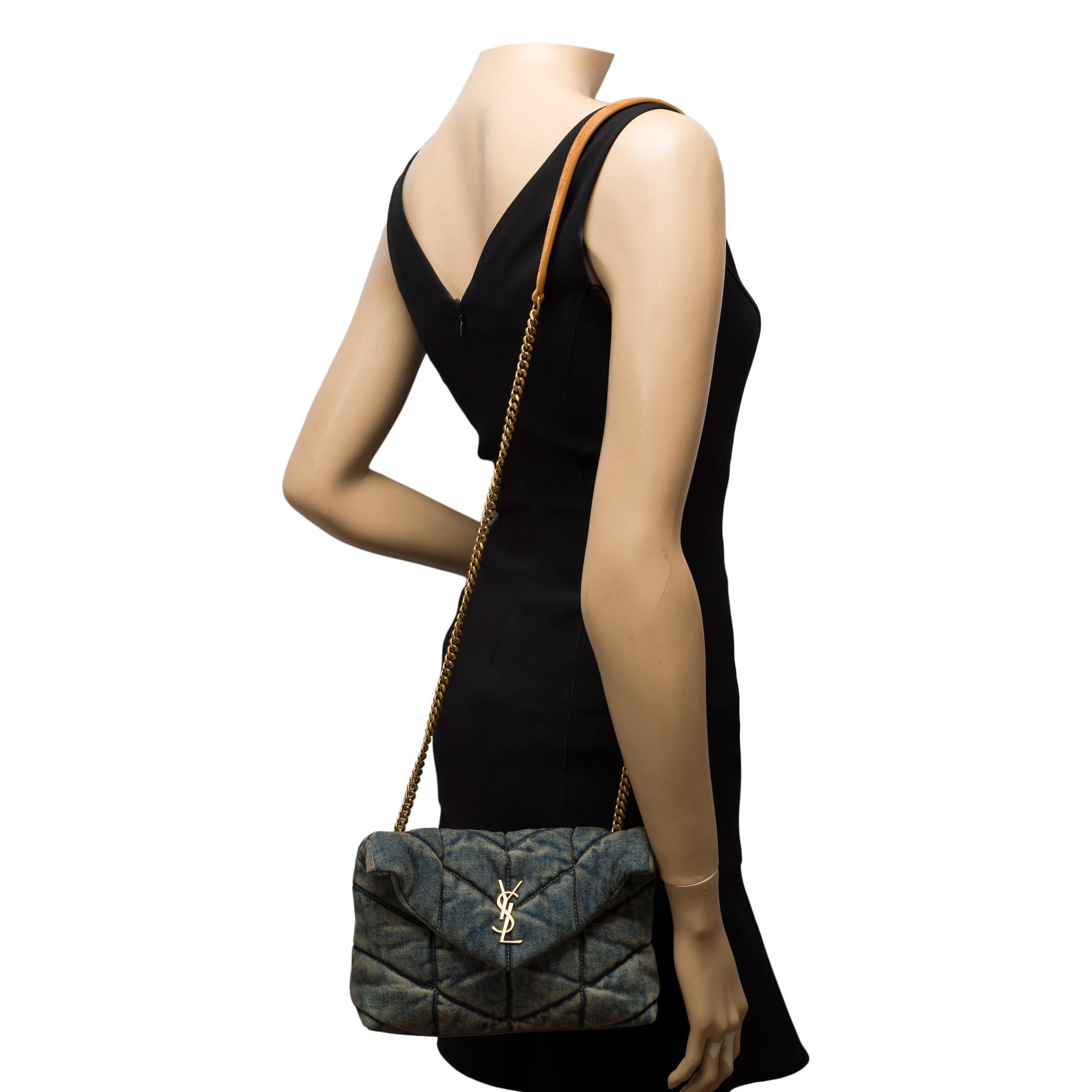Gorgeous YSL Loulou Mini shoulder flap bag in quilted blue denim, GHW 9