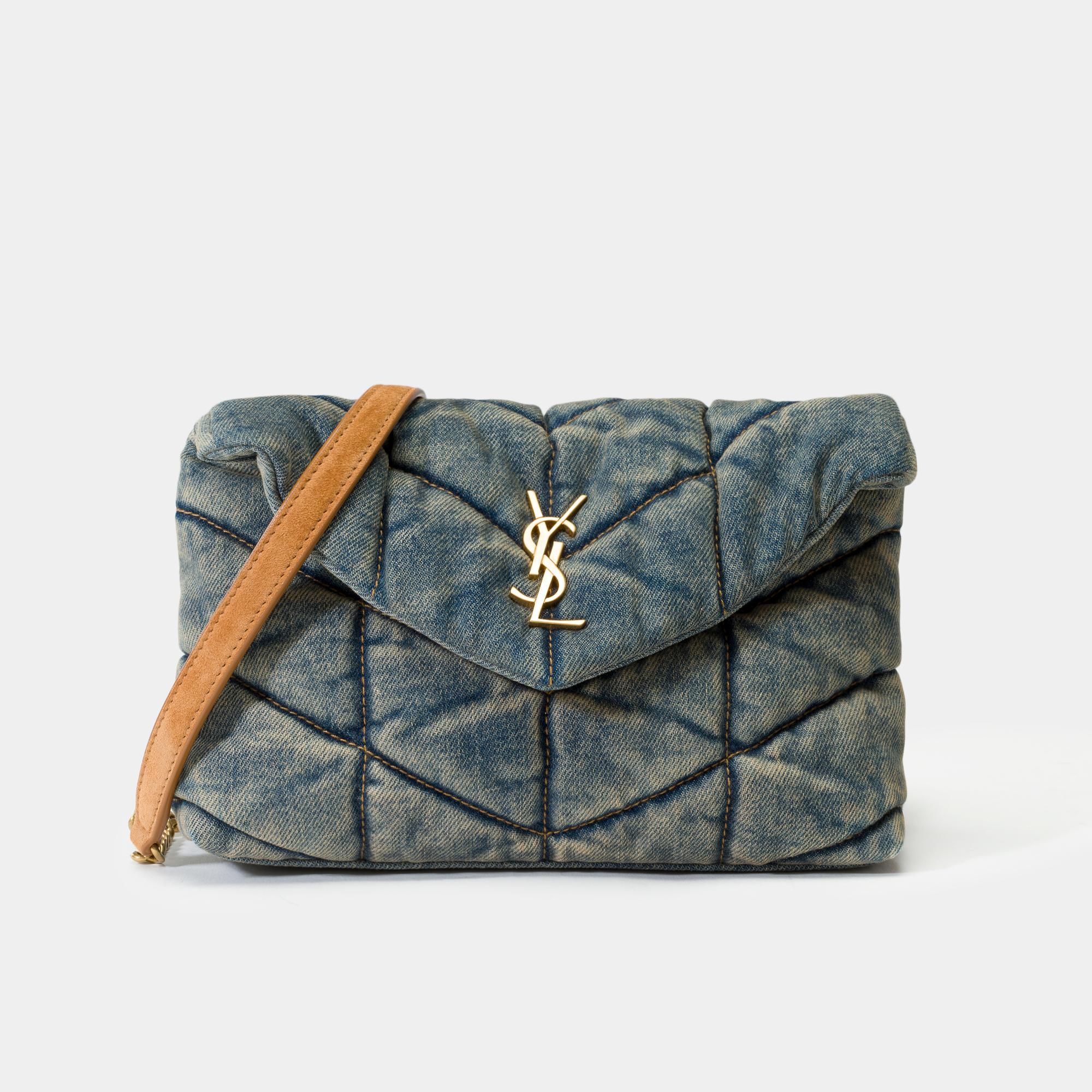 Gray Gorgeous YSL Loulou Mini shoulder flap bag in quilted blue denim, GHW