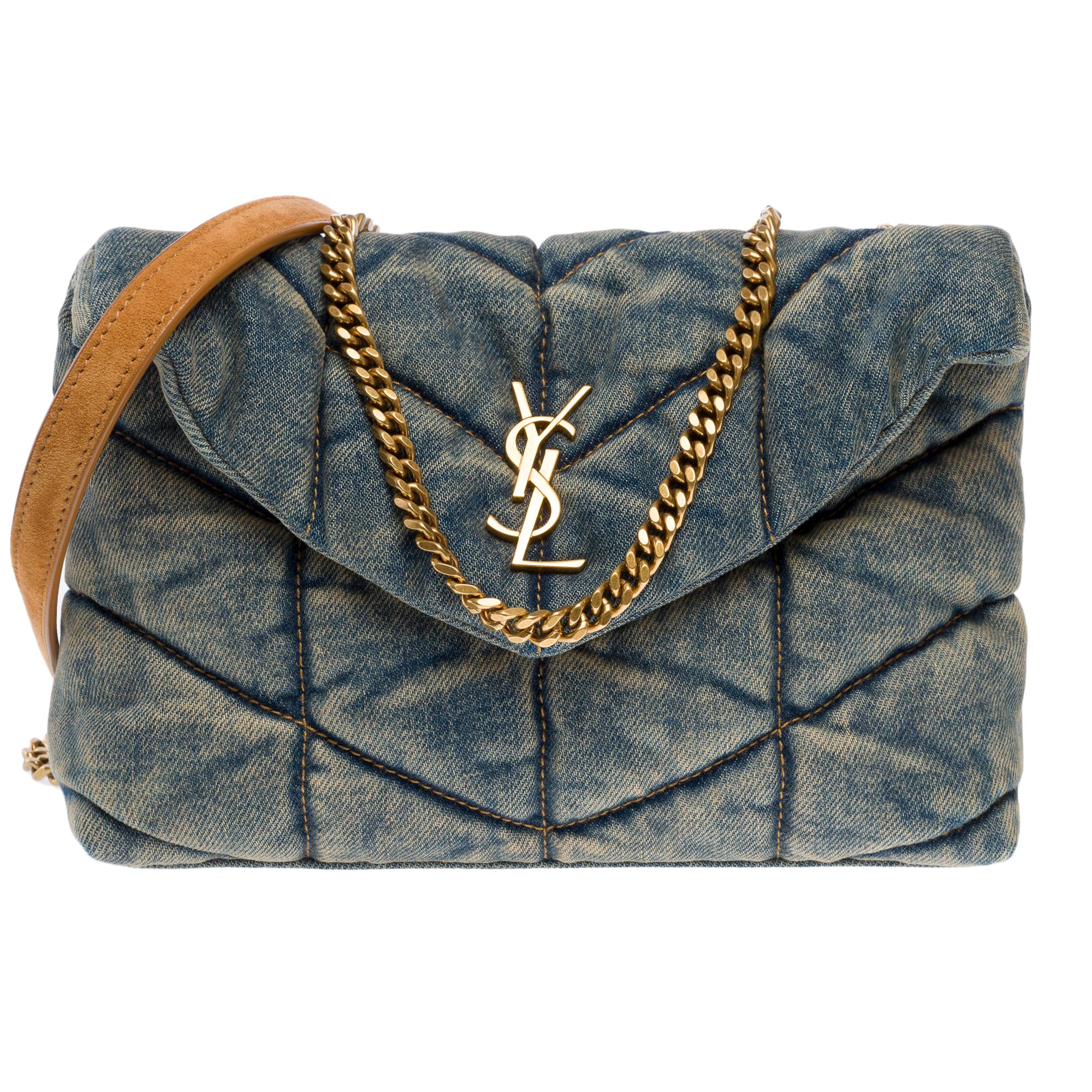 Gorgeous YSL Loulou Mini shoulder flap bag in quilted blue denim, GHW In Good Condition In Paris, IDF