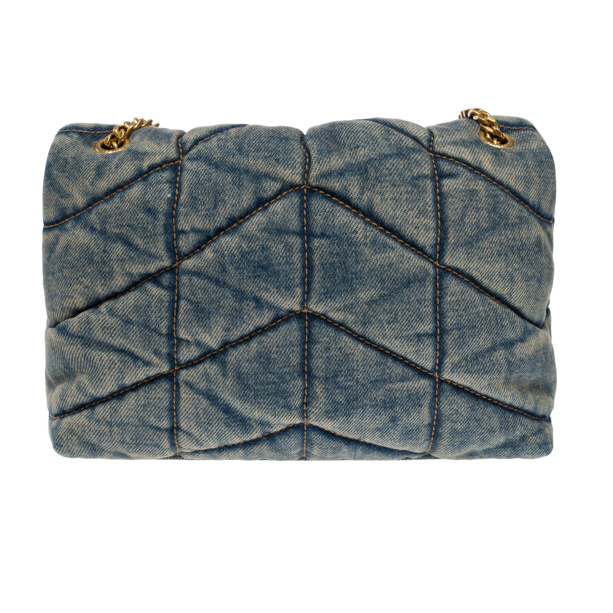 Women's or Men's Gorgeous YSL Loulou Mini shoulder flap bag in quilted blue denim, GHW