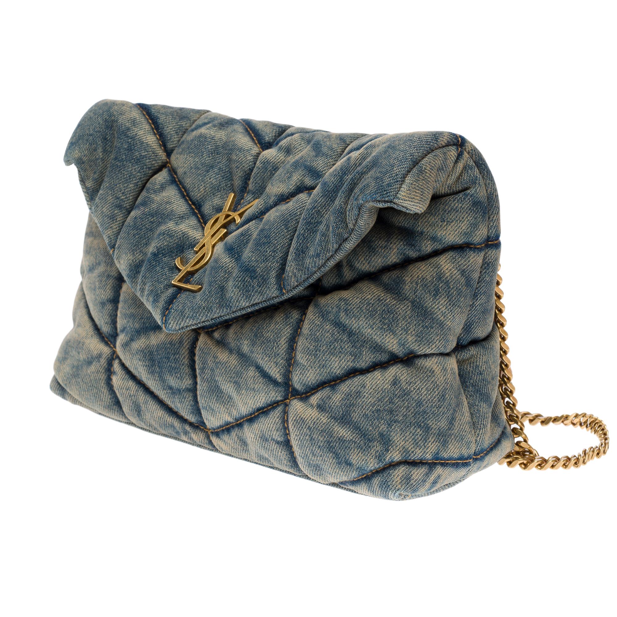 Gorgeous YSL Loulou Mini shoulder flap bag in quilted blue denim, GHW 1