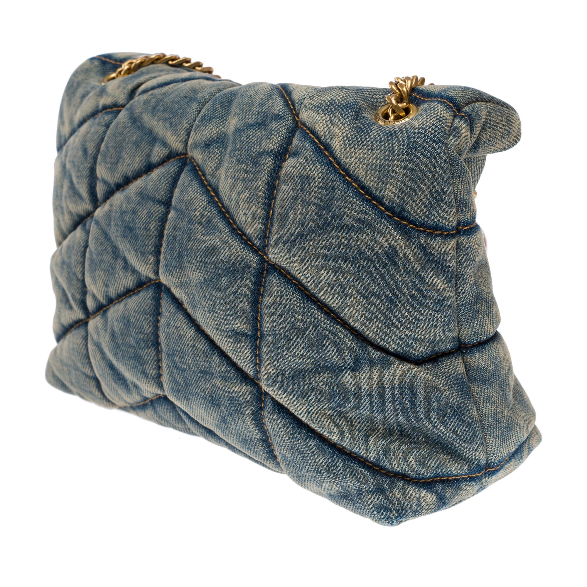 Gorgeous YSL Loulou Mini shoulder flap bag in quilted blue denim, GHW 2