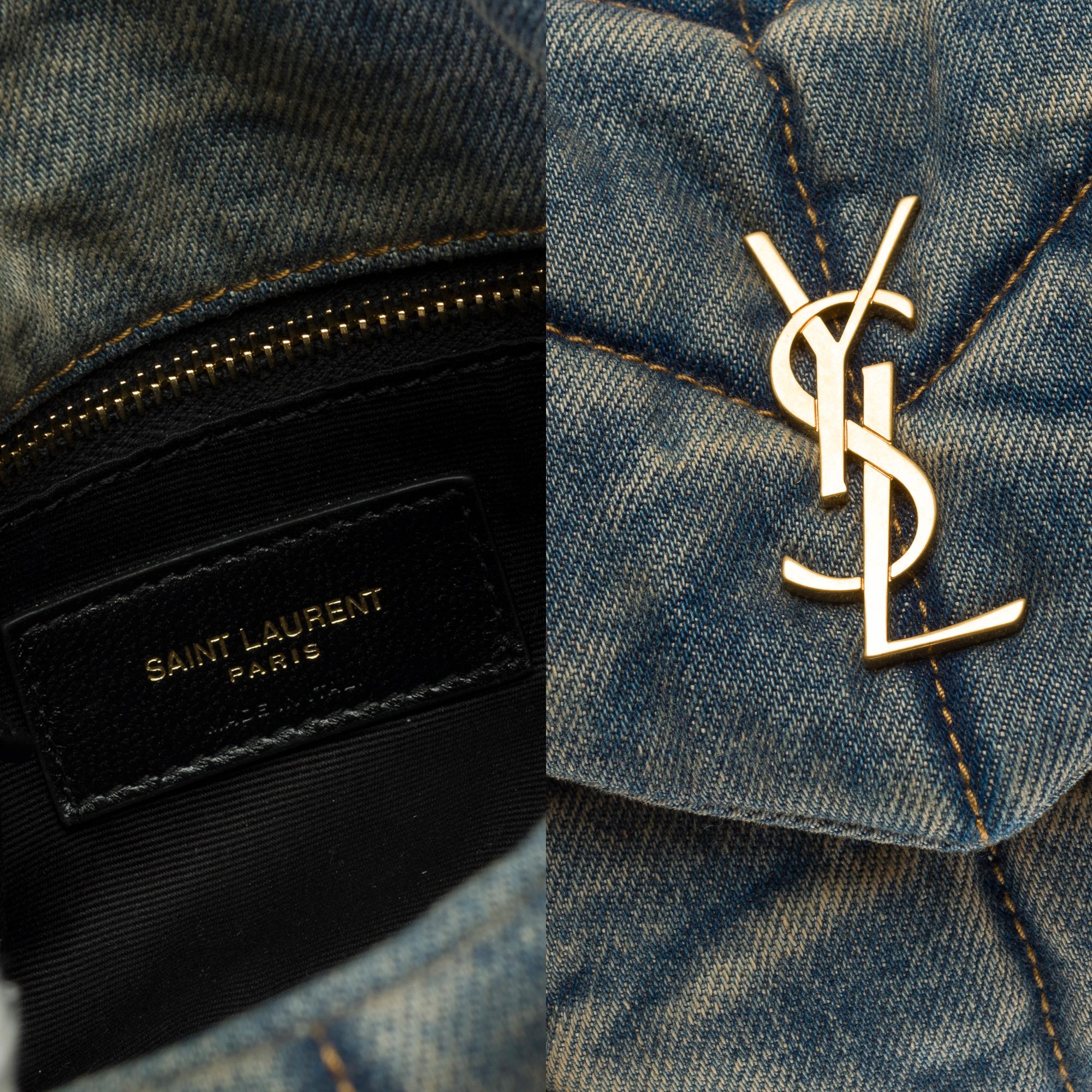 Gorgeous YSL Loulou Mini shoulder flap bag in quilted blue denim, GHW 3