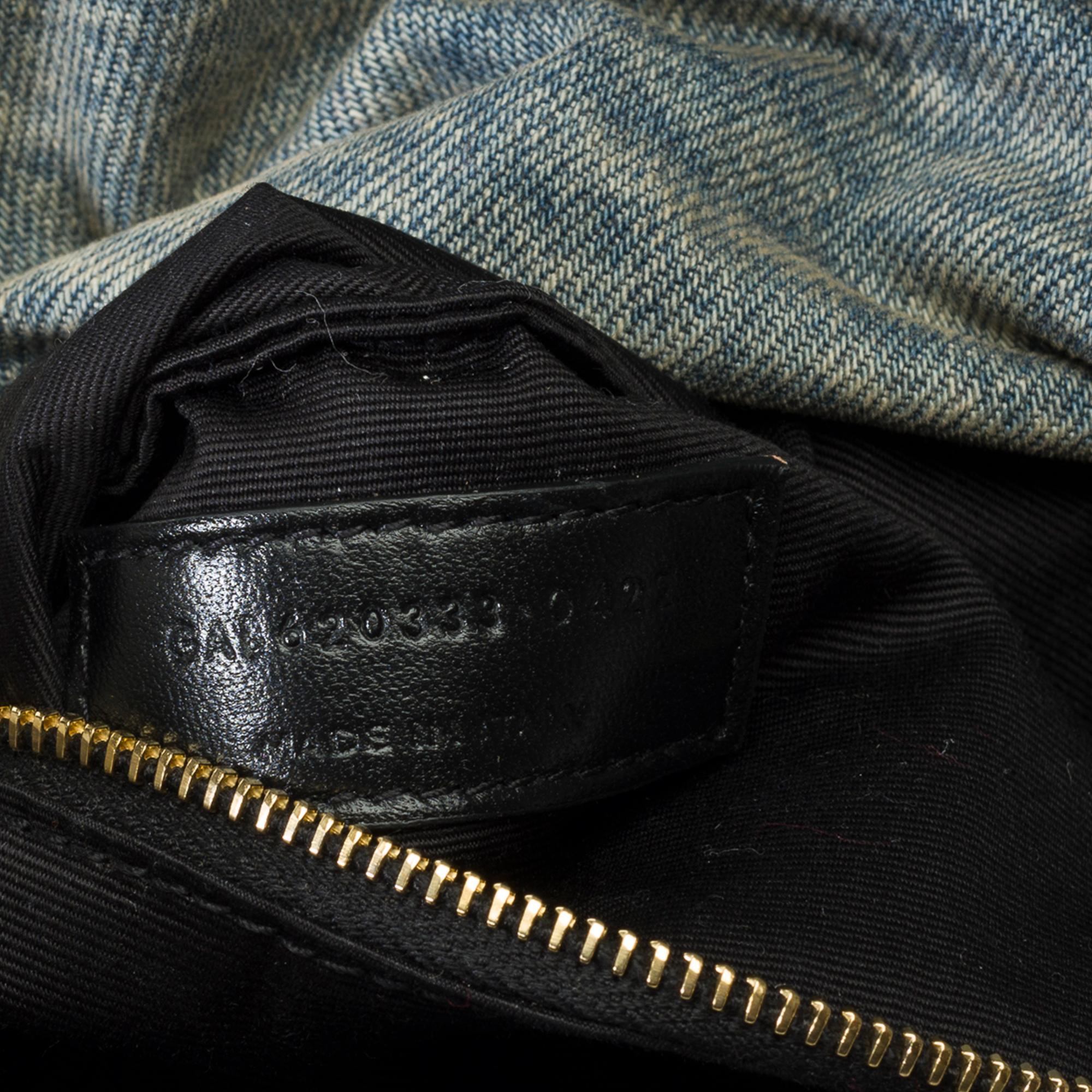 Gorgeous YSL Loulou Mini shoulder flap bag in quilted blue denim, GHW 4