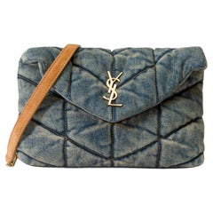 Gorgeous YSL Loulou Mini shoulder flap bag in quilted blue denim, GHW