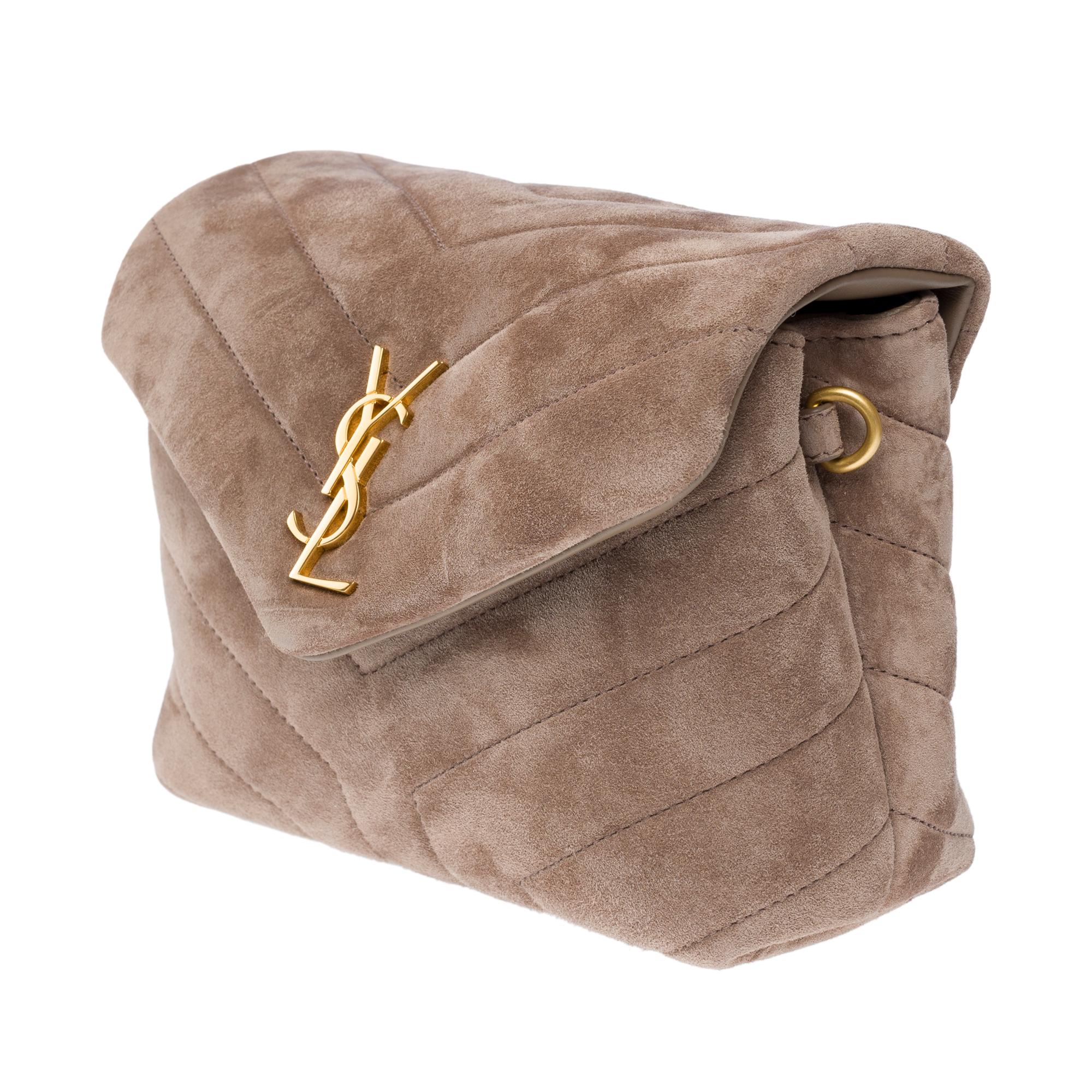 Women's or Men's Gorgeous YSL Loulou Toy shoulder bag in brown quilted suede, GHW For Sale