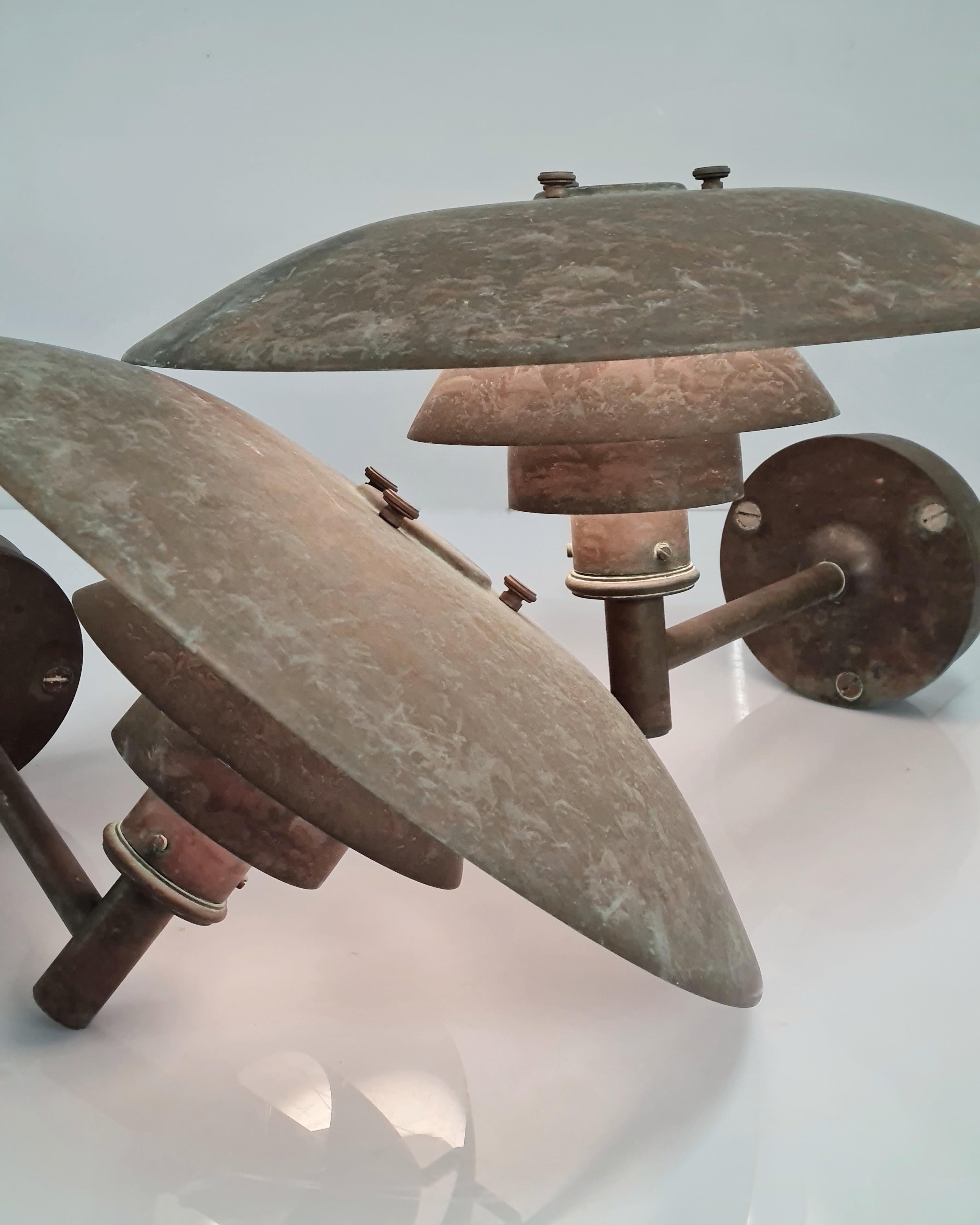 Pair of Outdoor Copper Poul Henningsen Wall Lamps, Louis Poulsen, Amazing Patina 9