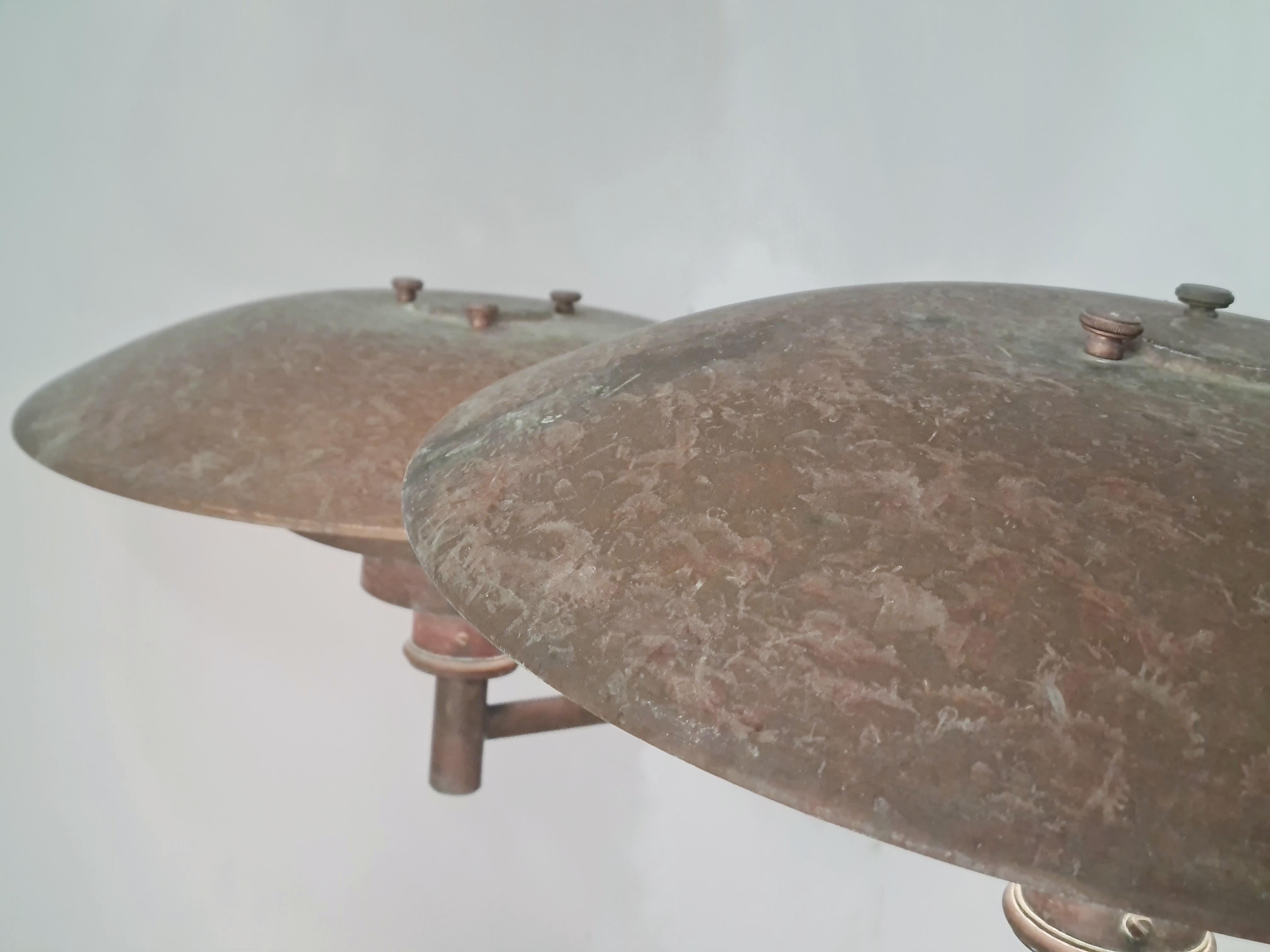 Scandinavian Modern Pair of Outdoor Copper Poul Henningsen Wall Lamps, Louis Poulsen, Amazing Patina