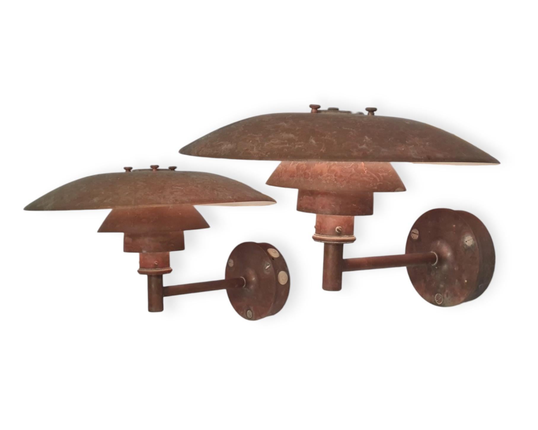 Danish Pair of Outdoor Copper Poul Henningsen Wall Lamps, Louis Poulsen, Amazing Patina