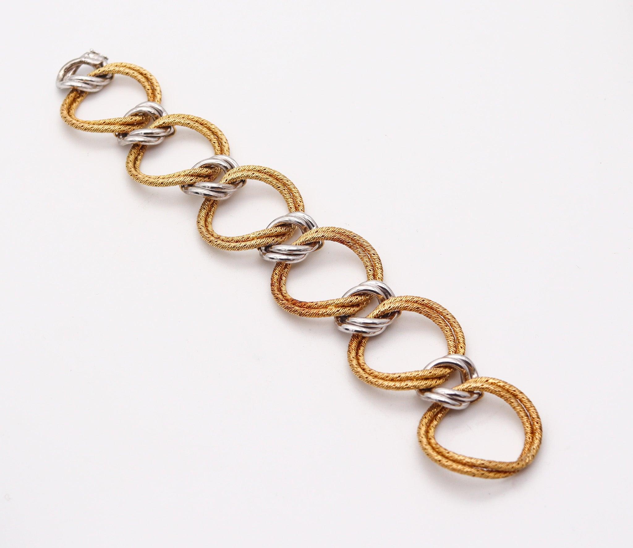 GORGES L'ENFANT 1972 Gourmettes Mailles Braided Bracelet In Two Tones 18Kt Gold In Excellent Condition In Miami, FL