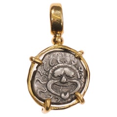 Antique Gorgon & Anchor Drachm [coin] Pendant in 18kt Gold