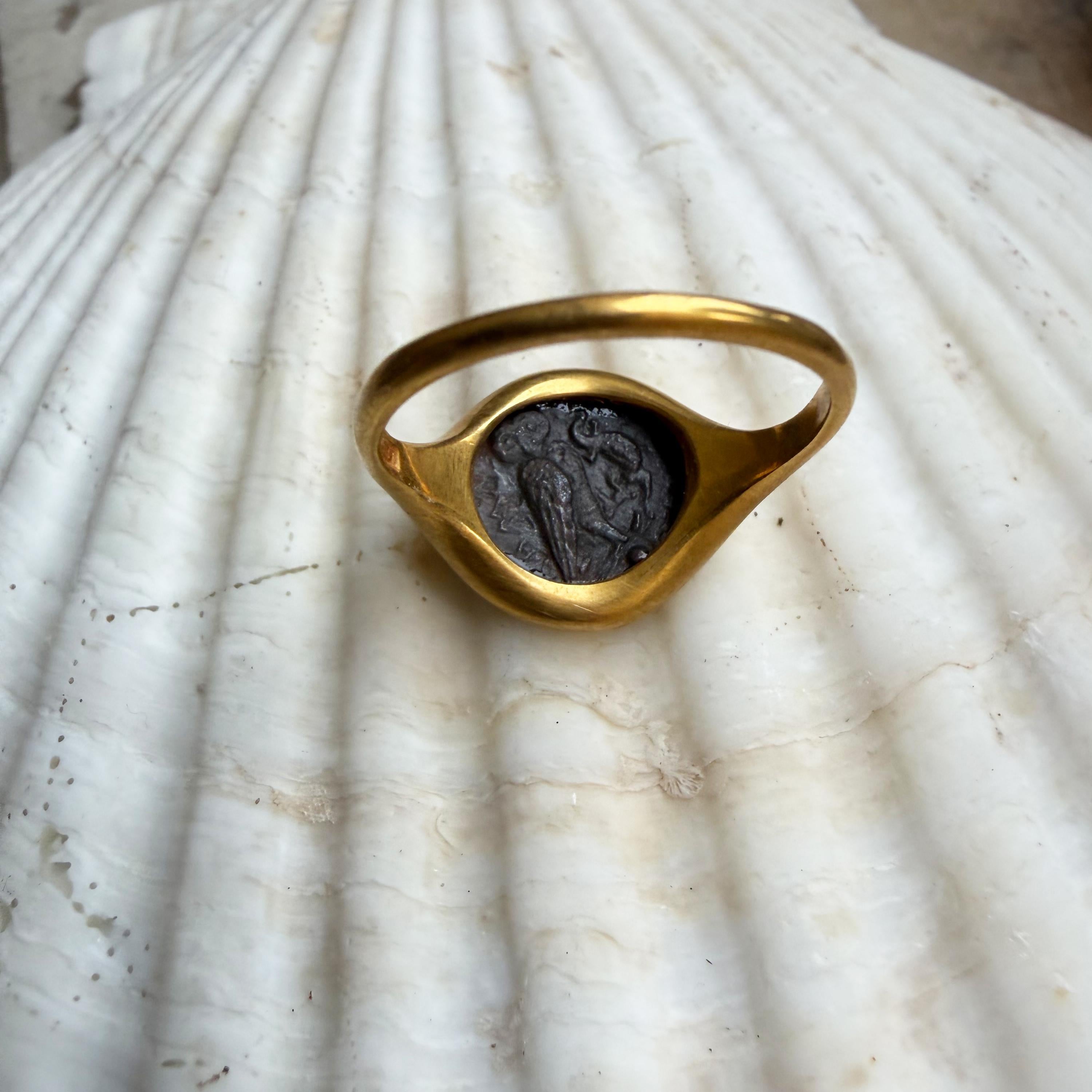 GORGON/MEDUSA Authentique pièce de monnaie grecque antique du 5e siècle avant J.-C. Bague en or en vente 2