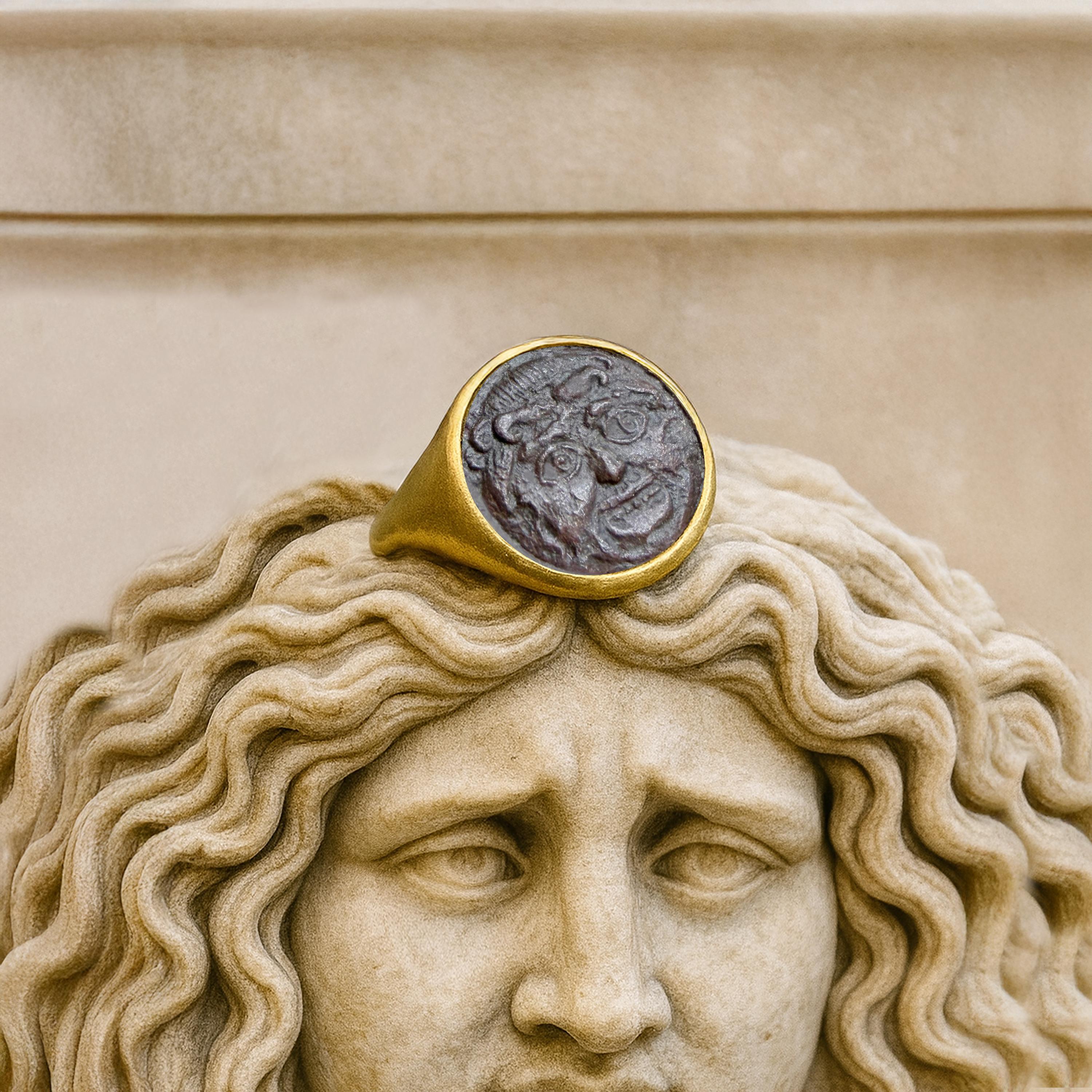 GORGON/MEDUSA Authentique pièce de monnaie grecque antique du 5e siècle avant J.-C. Bague en or en vente 3