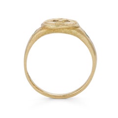 Gorgoneion Pinky Ring, 18 Karat Yellow Gold with Black Diamond and Emerald