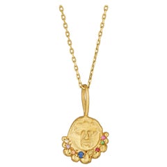 Gorgoneion Radiance Necklace, 18 Karat Yellow Gold with Sapphire, Ruby, Diamond