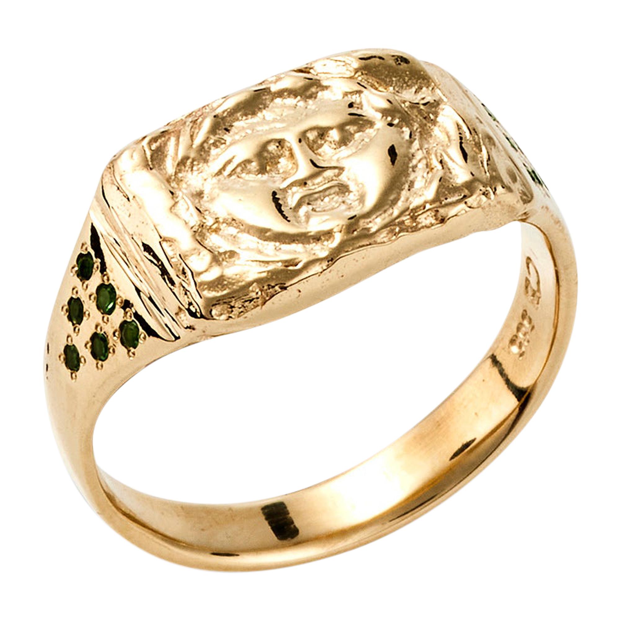 Gorgoneion Signet Ring, 14 Karat Yellow Gold For Sale