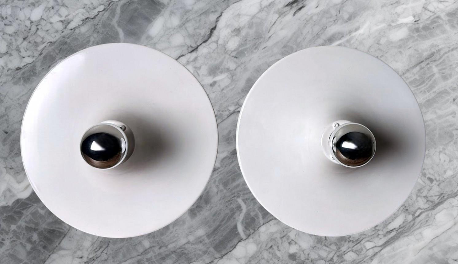 Gorgoni Gianluigi Style Pair of Italian Ceiling Wall Lamps in Lacquered Aluminum en Bueno estado para la venta en Prato, Tuscany