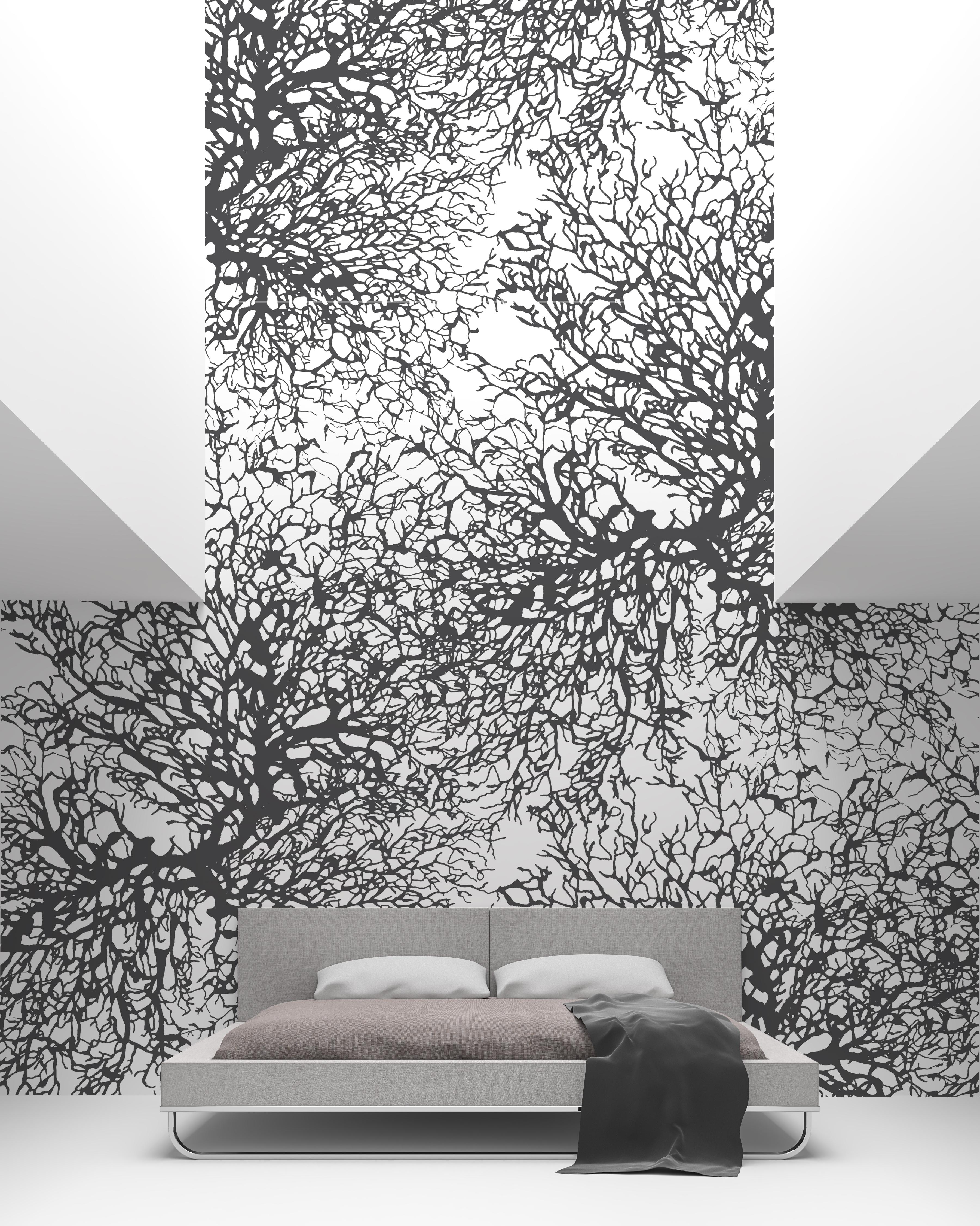 Modern Large-Scale Gorgonian Wallpaper in Charcoal Colorway For Sale