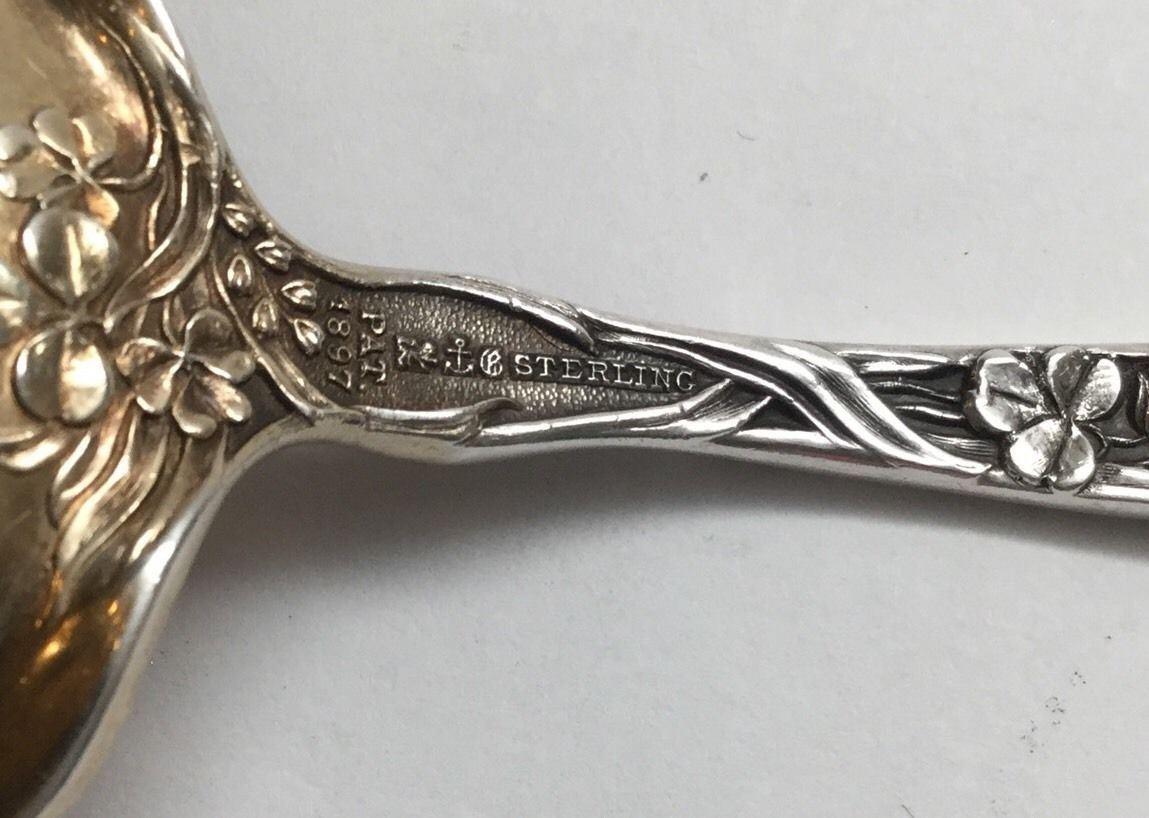 20th Century Gorham 1897 Meadow Sterling Silver Gold Washed Bon Bon Nut Spoon For Sale