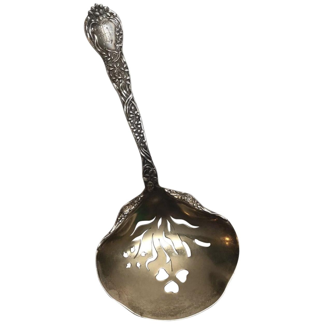 Cuillère à noix de bonbons Meadow en argent sterling lavée à l'or Gorham 1897