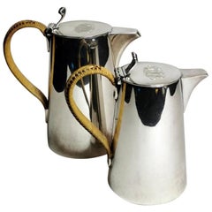 Used Gorham  Art Deco Pair of Silver Plated Breakfast Jugs with Raffia Handles