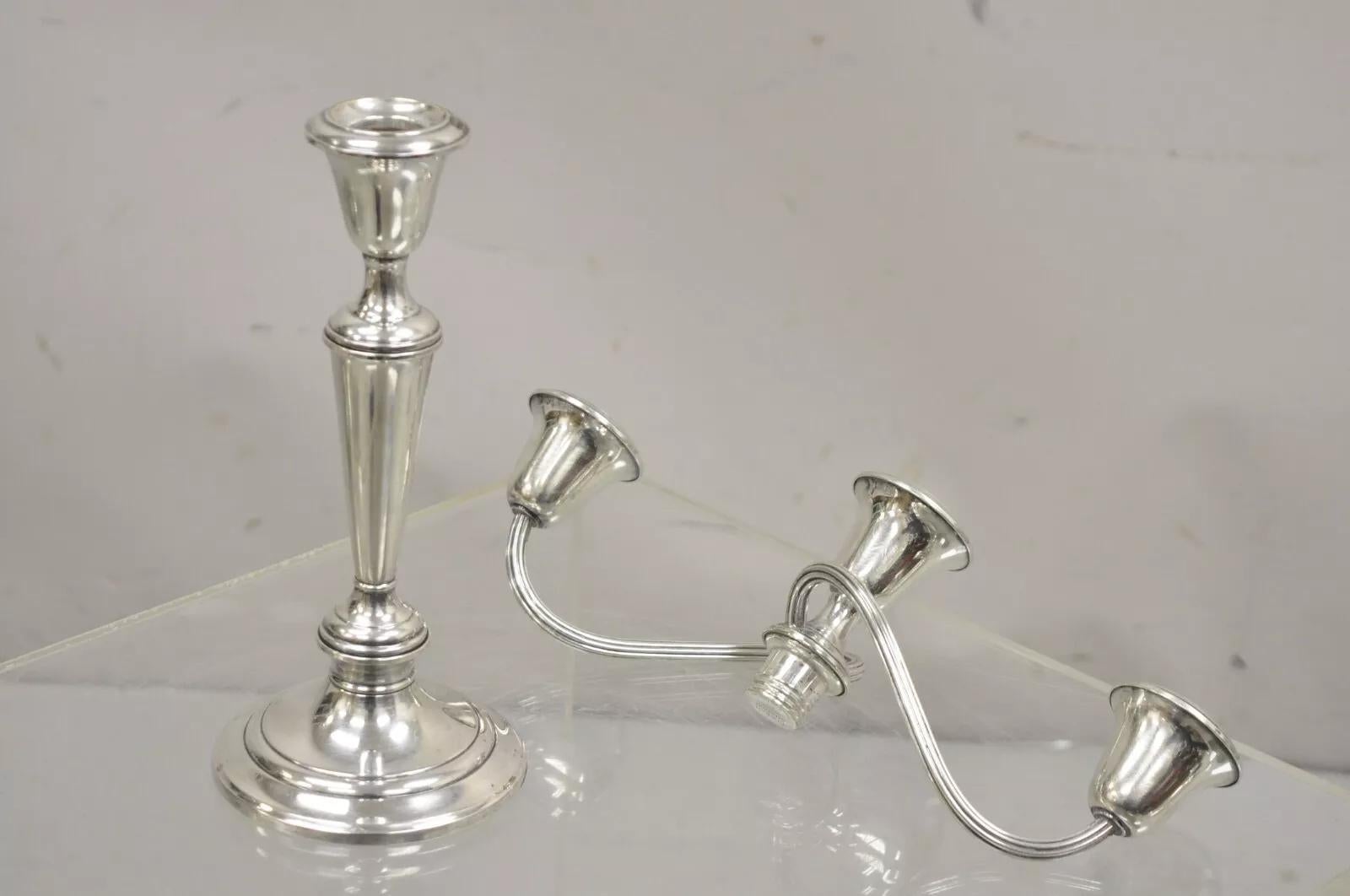 Gorham 808/1 Weighted Sterling Silver 3 Light Candlestick Candle - a Pair 2