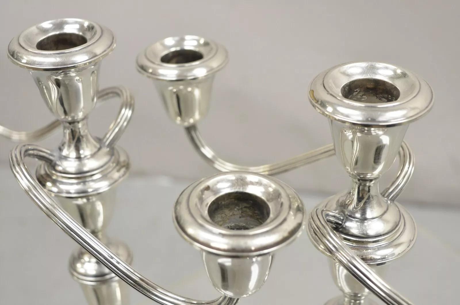 Gorham 808/1 Weighted Sterling Silver 3 Light Candlestick Candle - a Pair 3