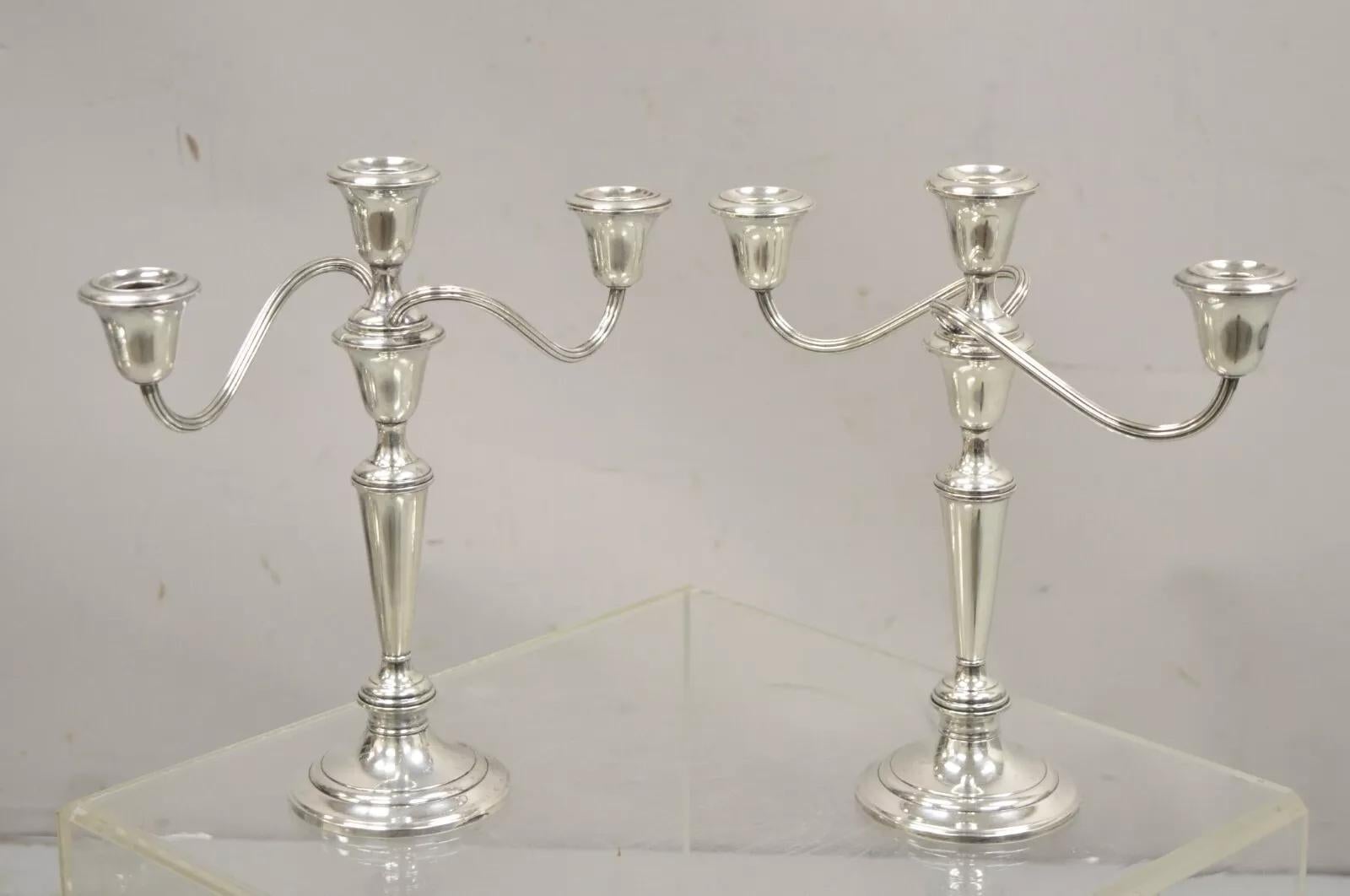 Vintage Gorham 808/1 Weighted Sterling Silver 3 Light Branch Candlestick Candle Holders - a Pair. Circa Late 20th Century. Measurements: 11.5