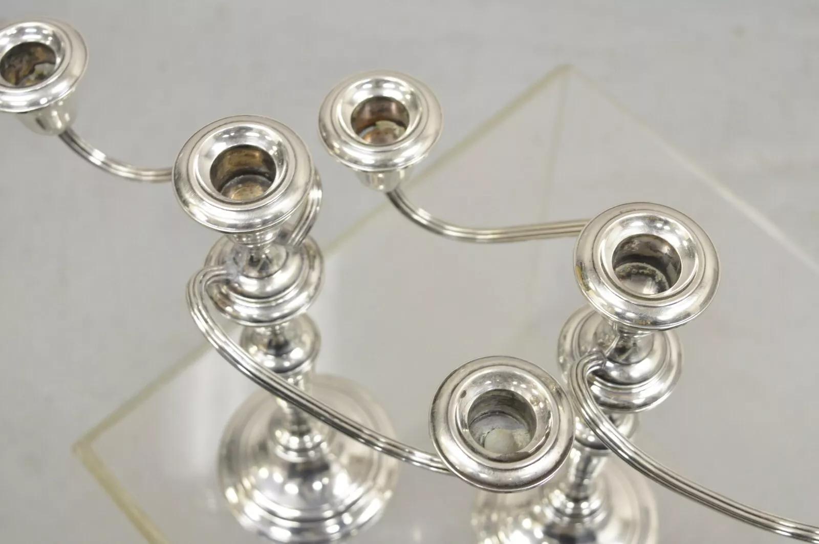 20th Century Gorham 808/1 Weighted Sterling Silver 3 Light Candlestick Candle - a Pair