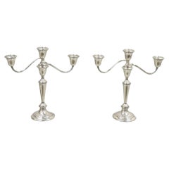 Gorham 808/1 Weighted Sterling Silver 3 Light Candlestick Candle - a Pair