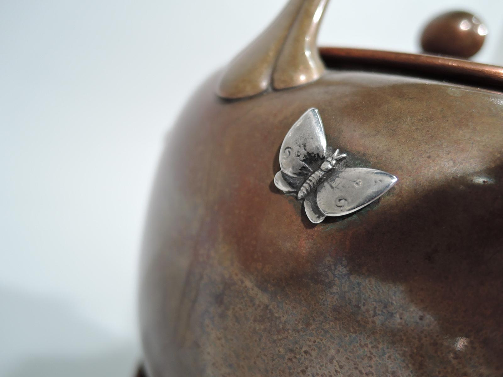 Gorham Aesthetic Japonesque Mixed Metal on Copper Tea Kettle on Stand In Good Condition In New York, NY