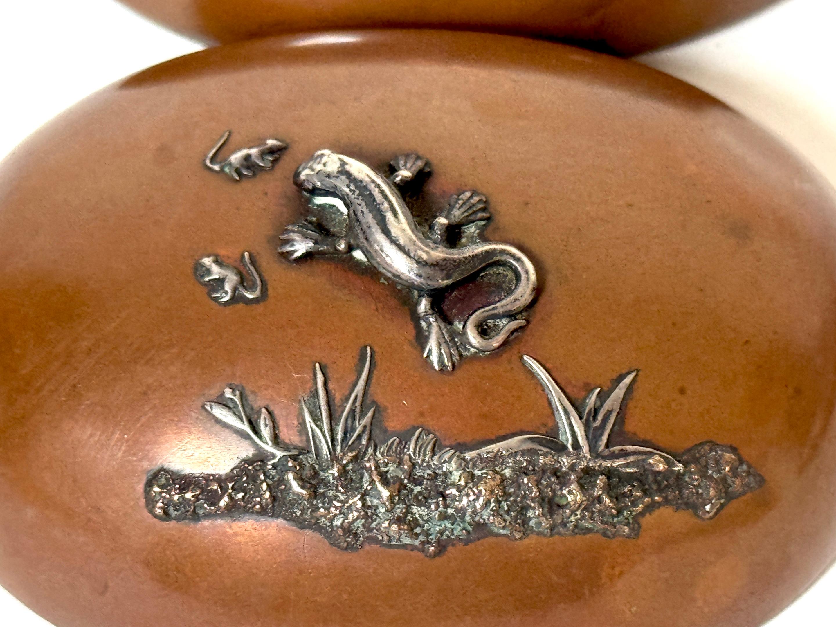 Gorham Aesthetic Movement Sterling Mixed-Metal Box with Lizard and Mice, 1883 For Sale 9
