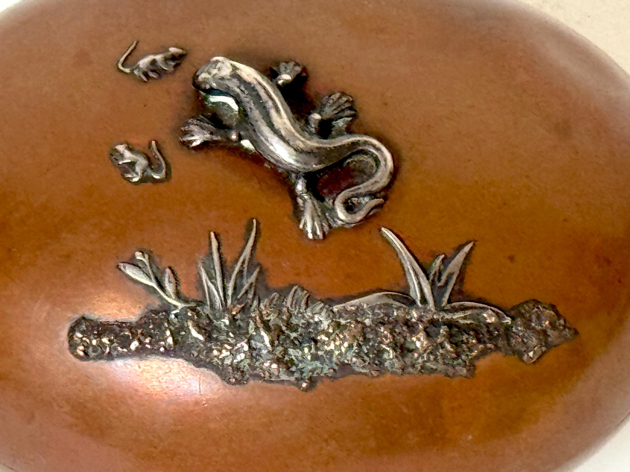 American Gorham Aesthetic Movement Sterling Mixed-Metal Box with Lizard and Mice, 1883 For Sale
