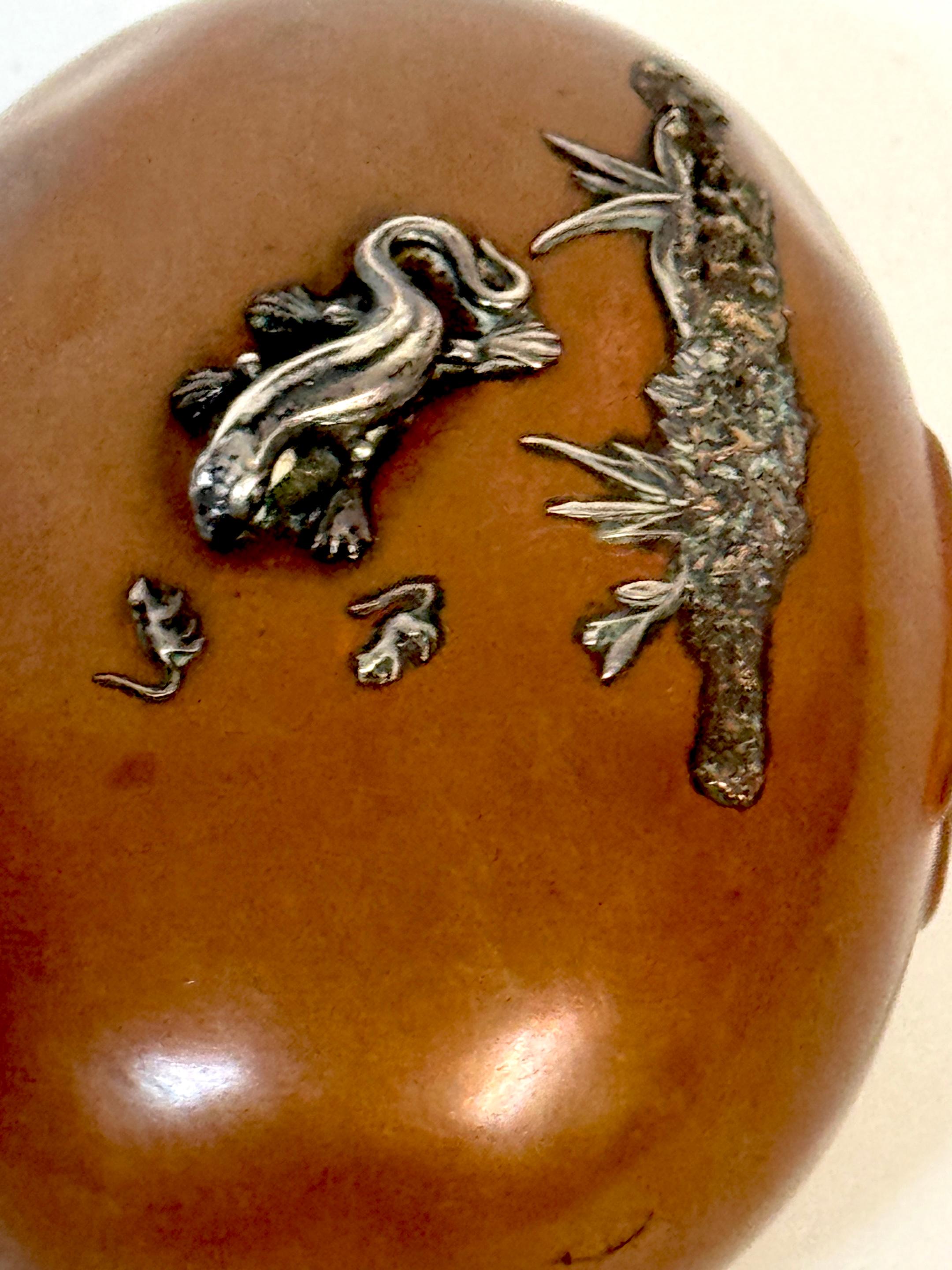 19th Century Gorham Aesthetic Movement Sterling Mixed-Metal Box with Lizard and Mice, 1883 For Sale