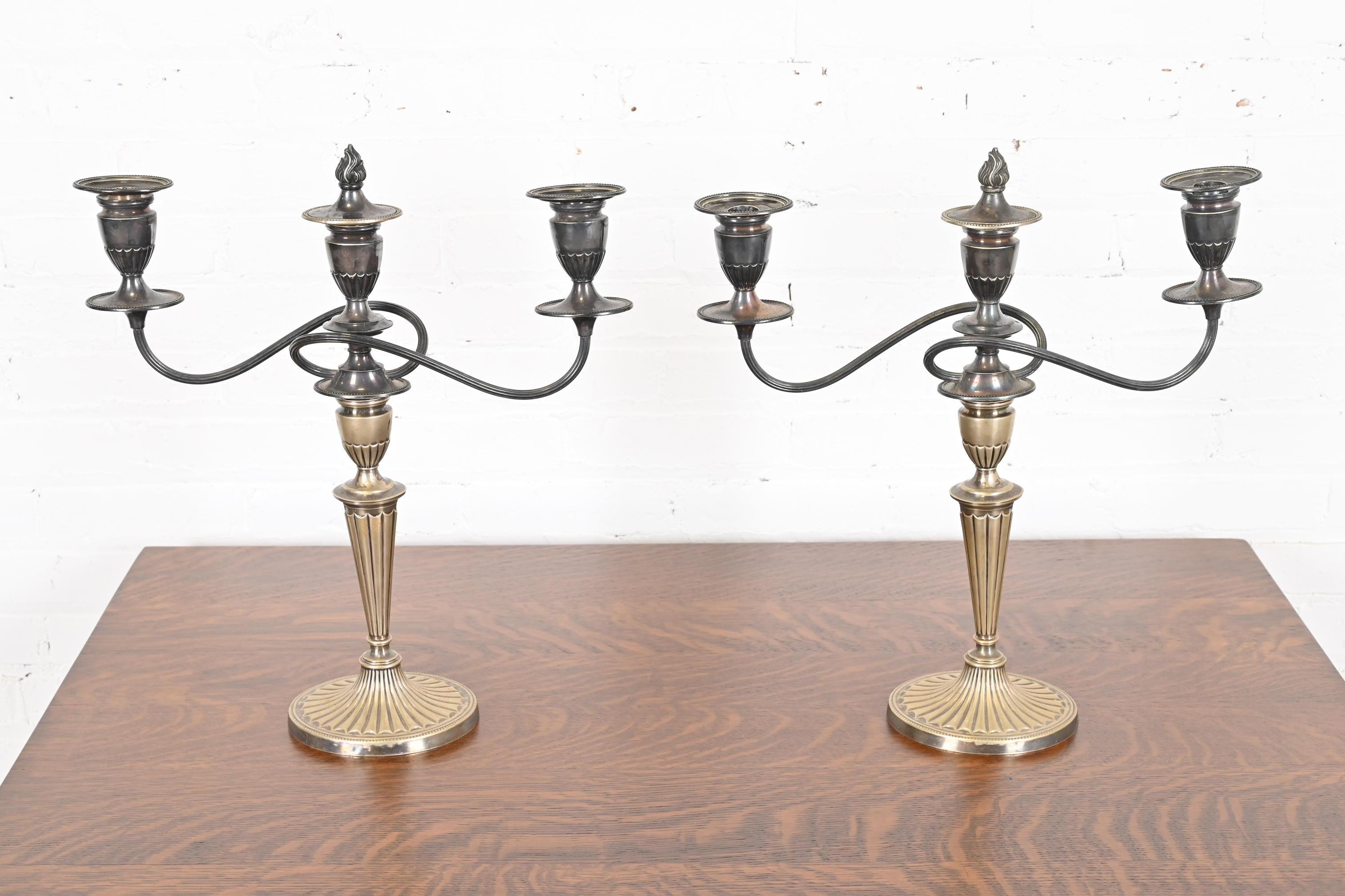 Gorham Antique Regency Silver Two-Arm Candelabra, Pair In Good Condition For Sale In South Bend, IN