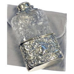 Antike Gorham-Taschenflask aus Sterlingsilber und Kristall im Art nouveau-Stil