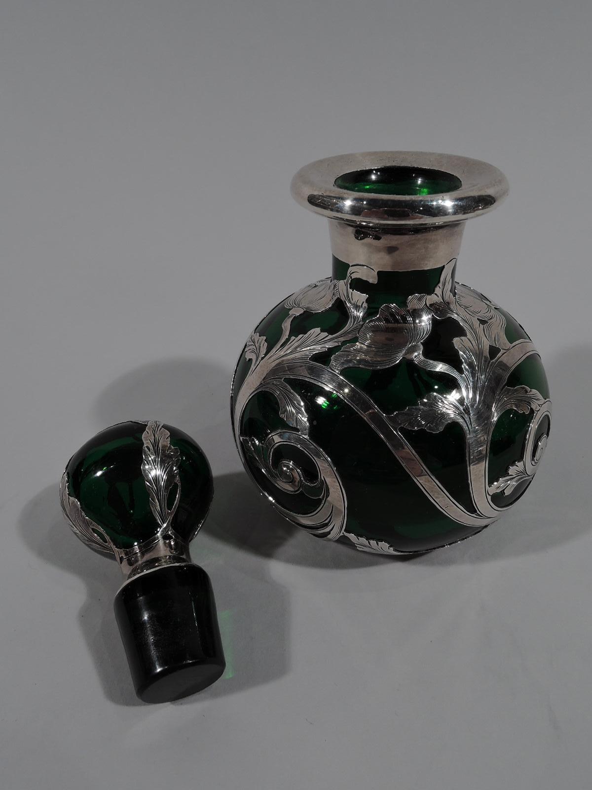 American Gorham Art Nouveau Classical Green Silver Overlay Perfume