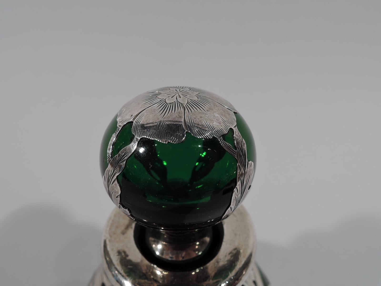 Gorham Art Nouveau Classical Green Silver Overlay Perfume In Excellent Condition In New York, NY