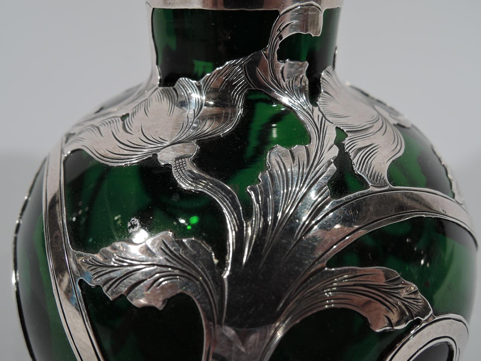 20th Century Gorham Art Nouveau Classical Green Silver Overlay Perfume