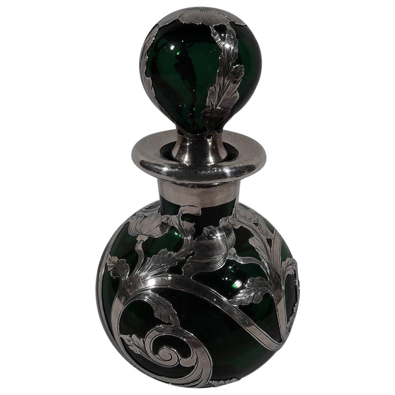 Gorham Art Nouveau Classical Green Silver Overlay Perfume