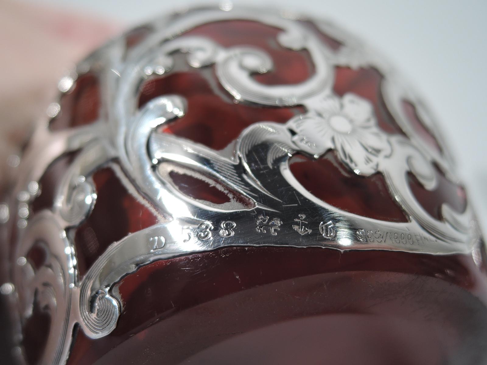 Gorham Art Nouveau Cranberry Red Glass Silver Overlay Perfume 1