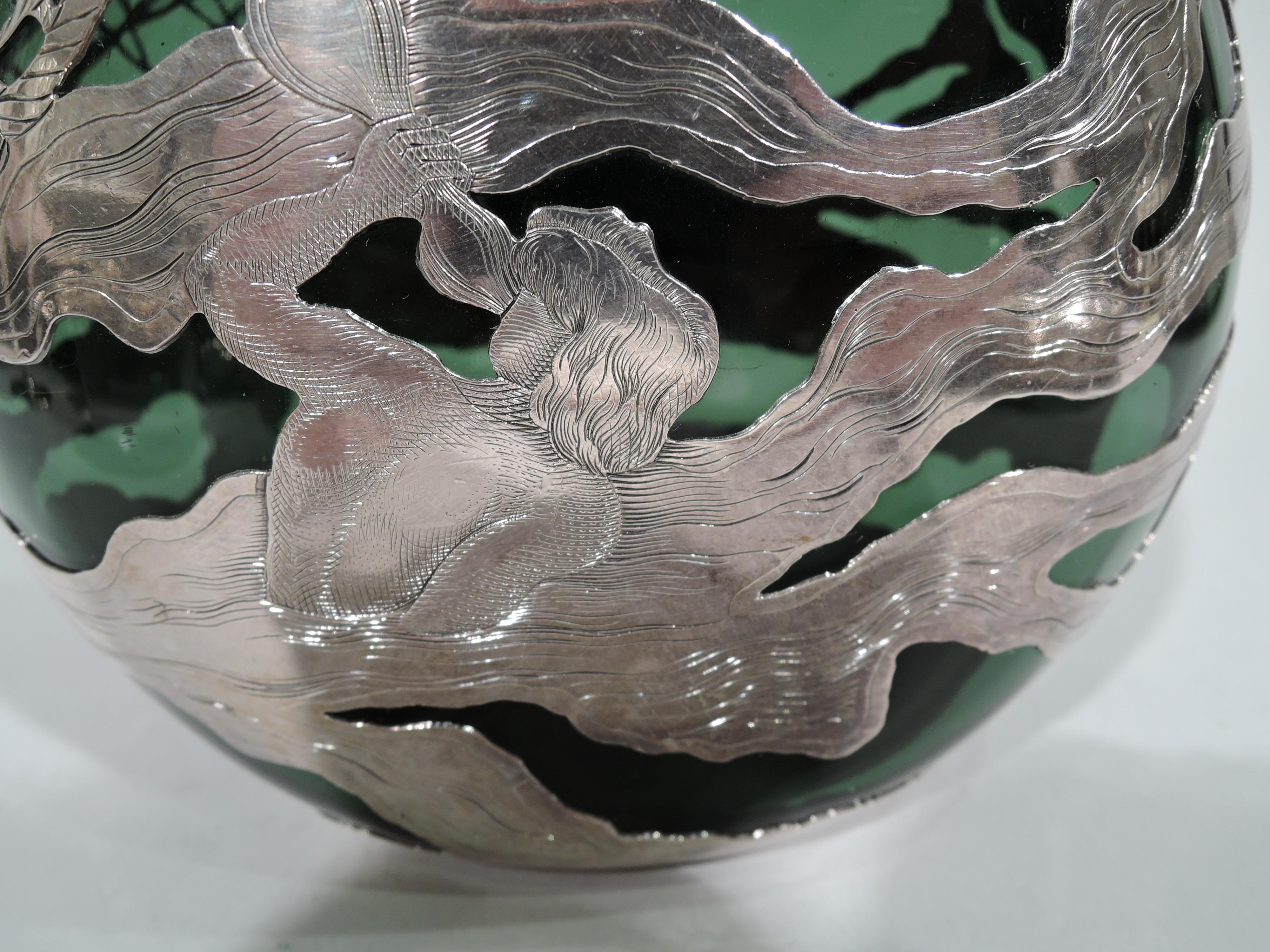 Late 19th Century Gorham Art Nouveau Silver Overlay Jug Decanter with Alluring Siren