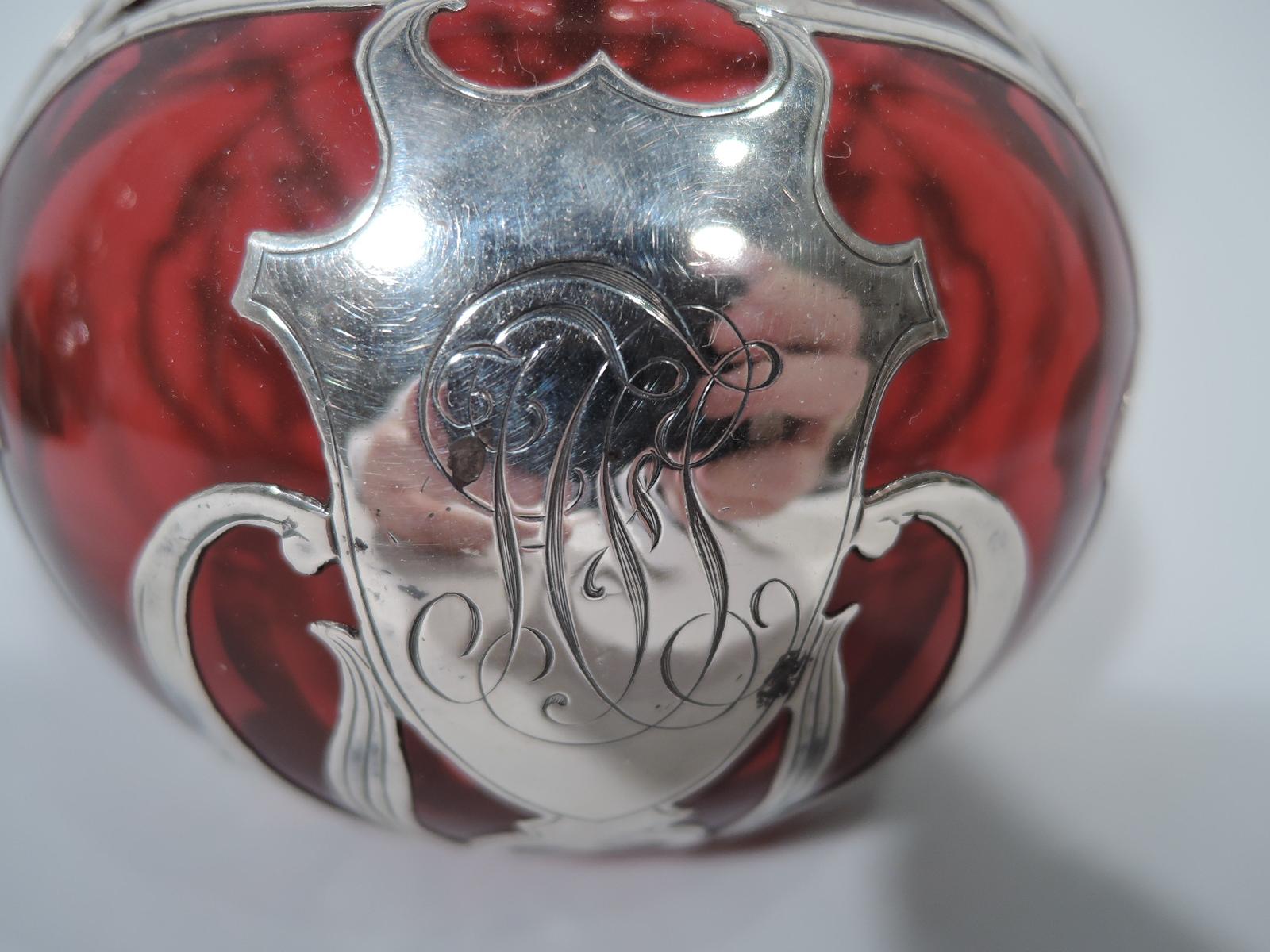 Gorham Art Nouveau Silver Overlay Red Glass Perfume (amerikanisch)