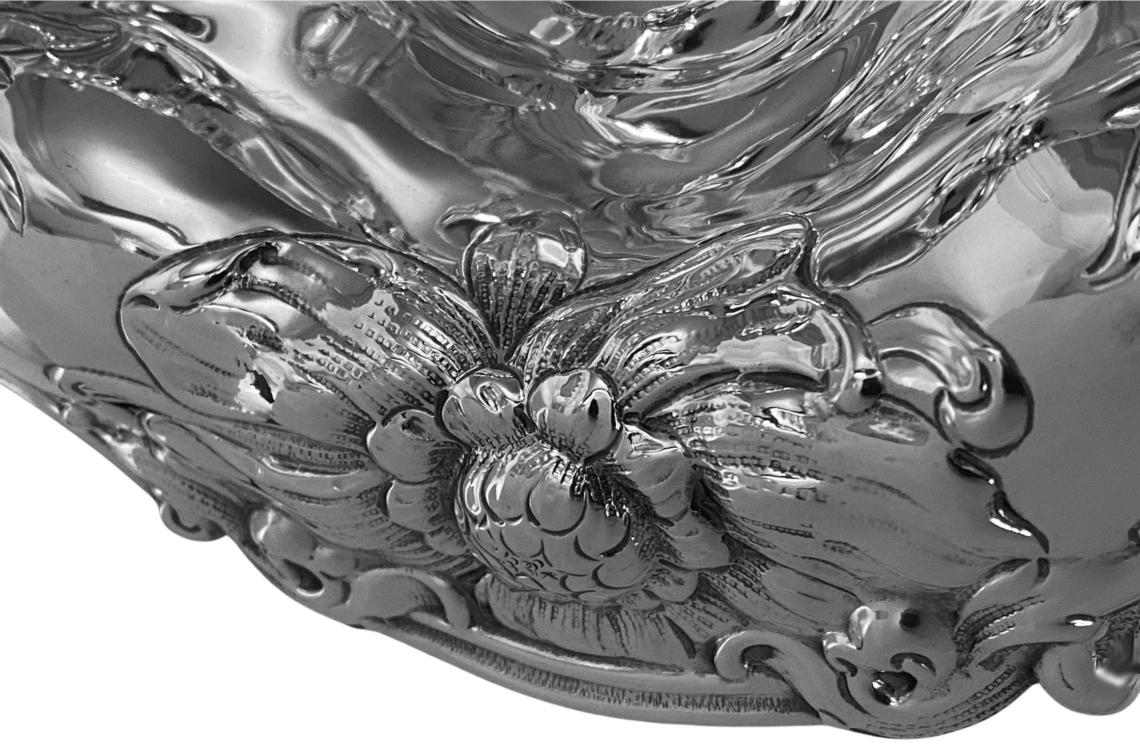 20th Century Gorham Art Nouveau Sterling Silver Floral Decorated Bowl, C.1900 For Sale