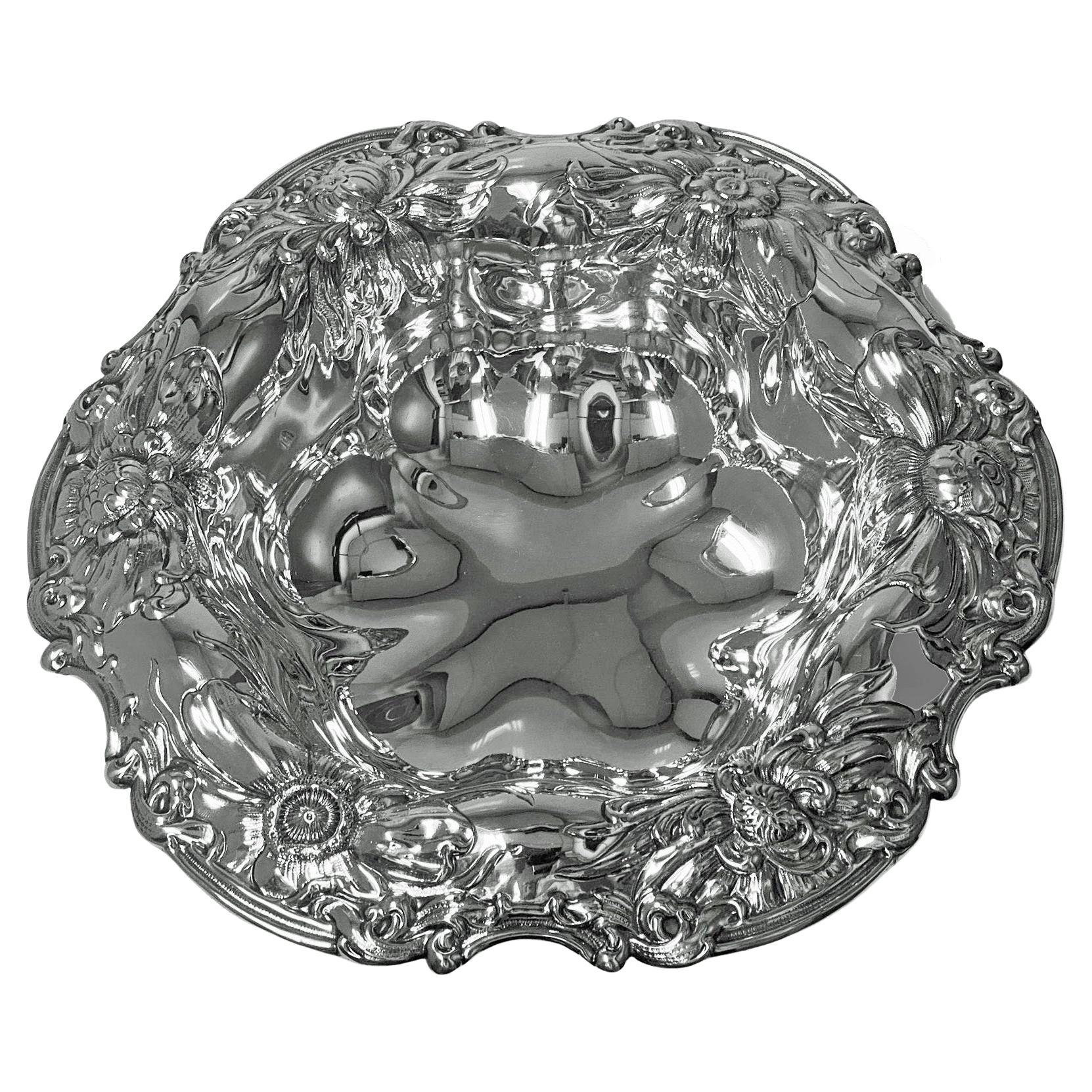 Gorham Art Nouveau Sterling Silver Floral Decorated Bowl, C.1900 For Sale