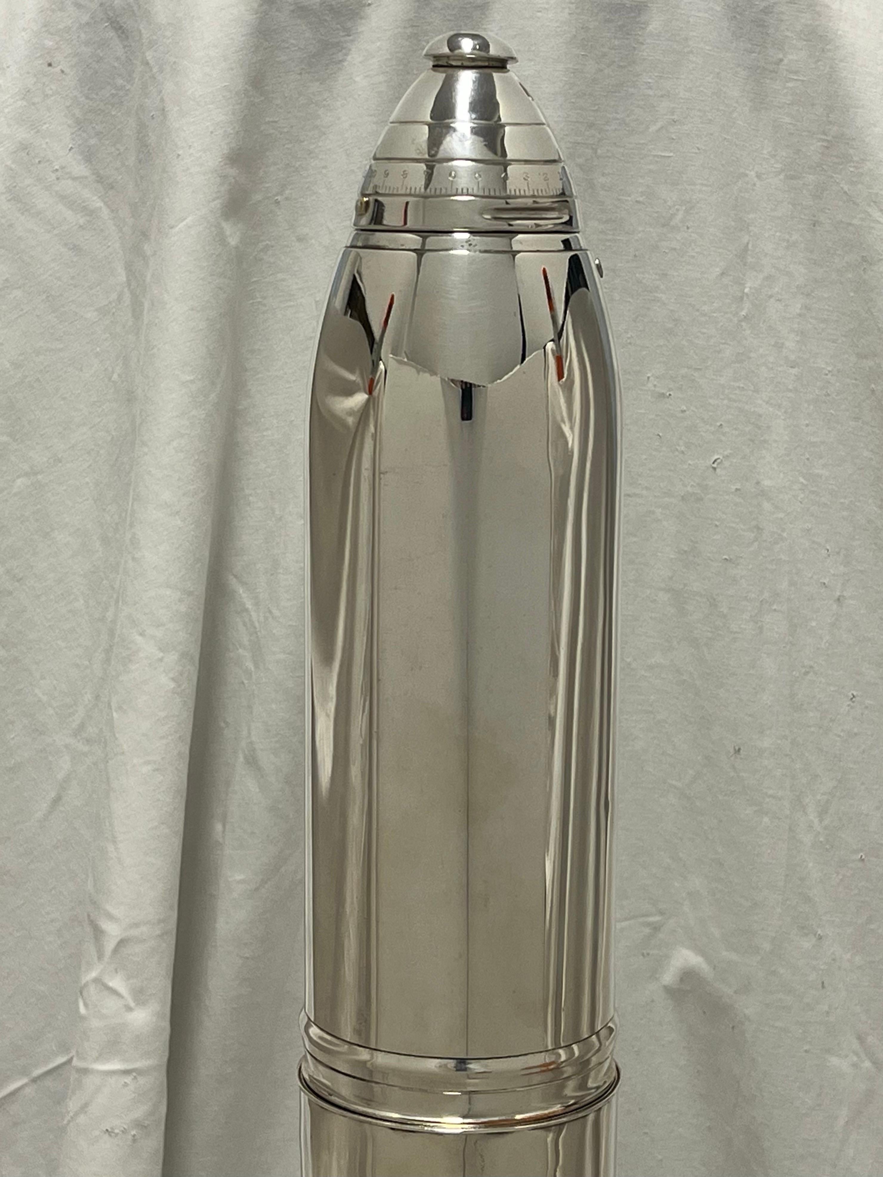 20th Century Gorham Artillery Shell Silver Plate 37 inch Antique Cocktail Shaker with Rack For Sale
