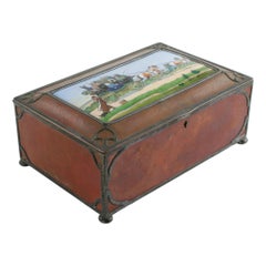 Gorham Athenic Cigar Box with Cecil Aldin Enameled Plaque and Silver Decoration