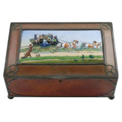 Gorham Athenic Cigar Box with Cecil Aldin Enameled Plaque and Silver Decoration