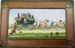 Scatola per sigari Gorham Athenic con placca smaltata Cecil Aldin e decorazioni in argento