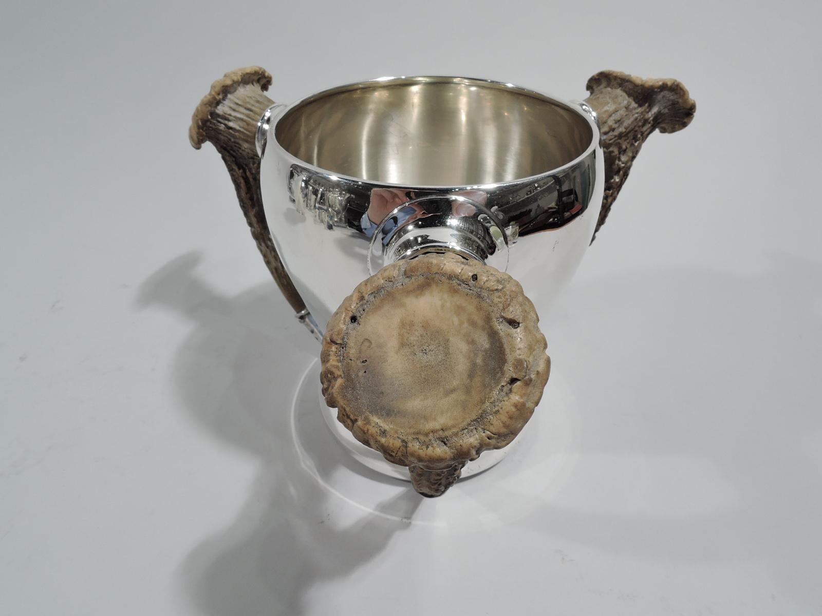 Edwardian Gorham Big-Game Era Sterling Silver Loving Cup with Antler Handles
